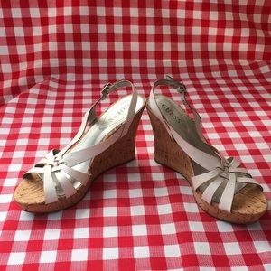 Guess White Wedge Cork Dress Sandals